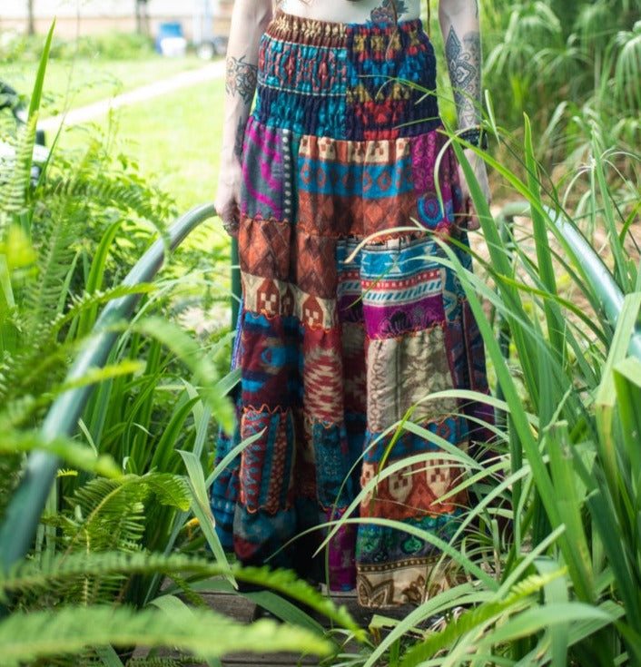 Ladies long Winter Patchwork Hippie BoHo Festival Skirt Size 8 to 14-Hand Picked Imports
