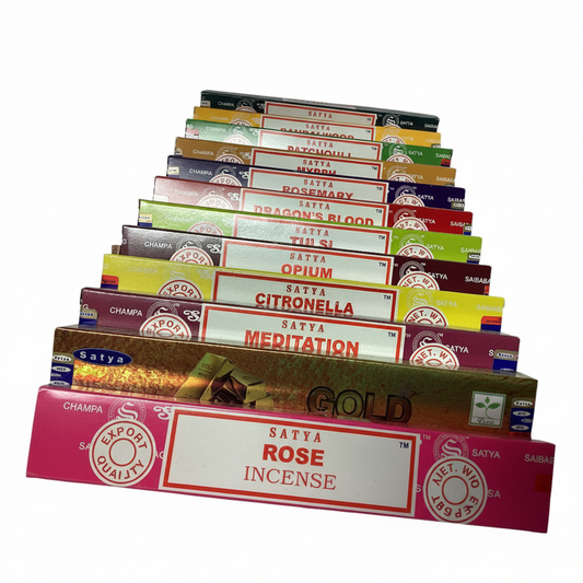 8 varieties of Satya Incense Sticks including White Sage and Dragons Blood-Hand Picked Imports