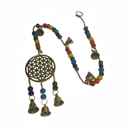 Brass Bells with Flower of Life on a Chakra Beaded String-Hand Picked Imports