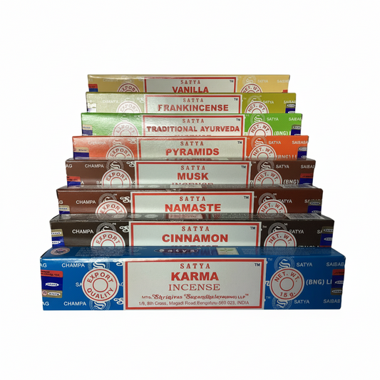 Selection of Satya Incense Sticks including Vanilla and Cinnamon-Hand Picked Imports