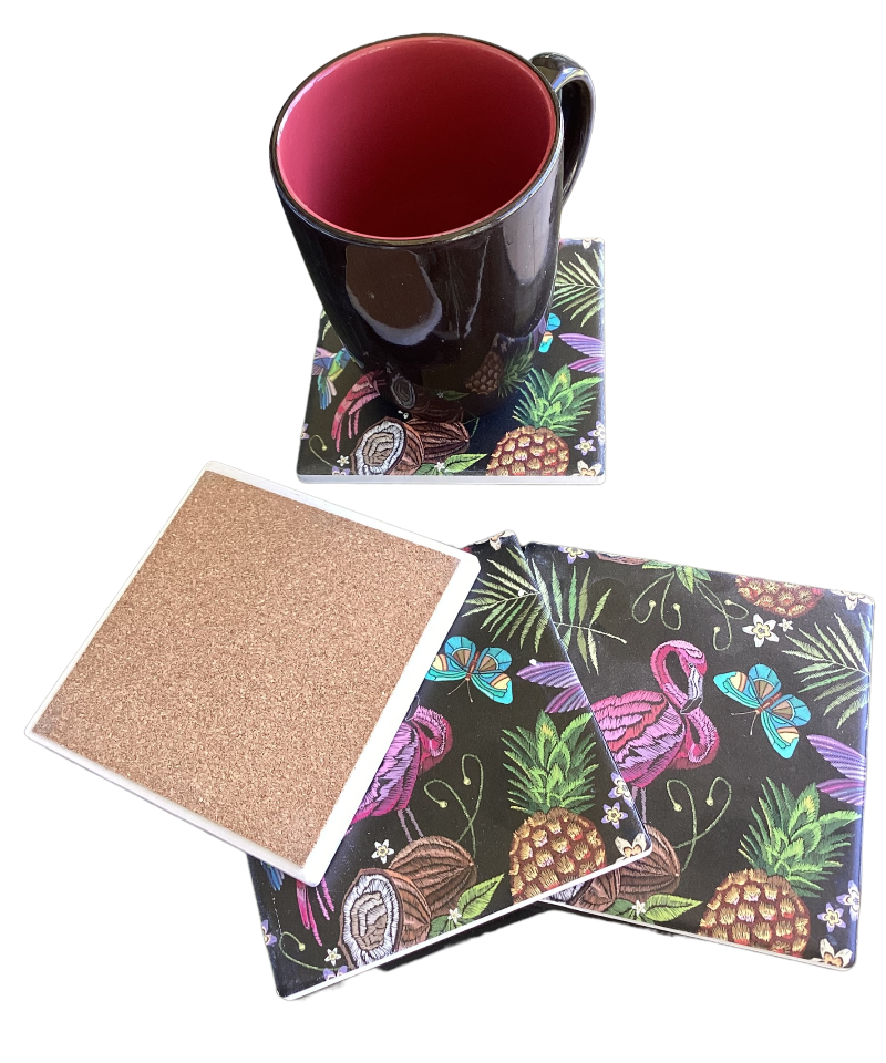 Set of 4 Ceramic Pink Flamingo Coasters 10.5cm x10.5cm-Hand Picked Imports