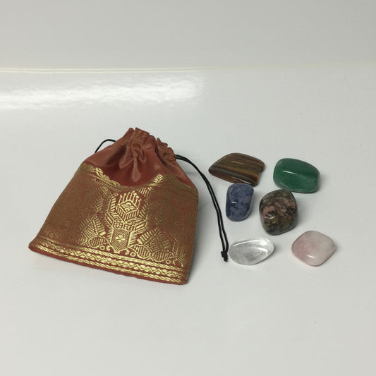 6 Tumble Stones with drawstring Bag- Crystal Collection-Hand Picked Imports