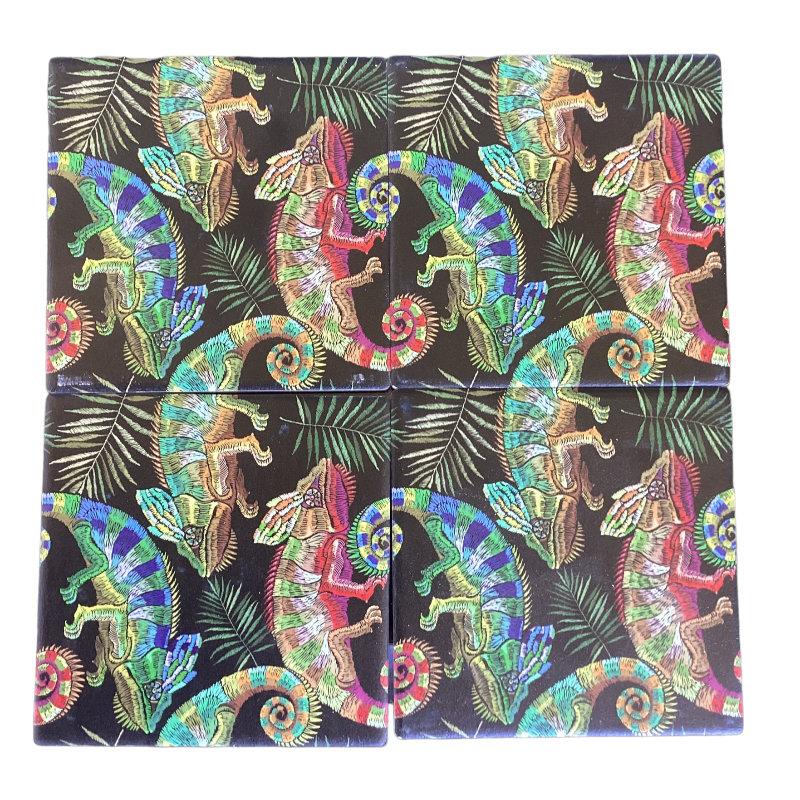 Set of 4 Ceramic Chameleon/ lizard Coasters-Hand Picked Imports