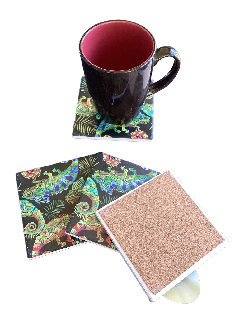 Set of 4 Ceramic Chameleon/ lizard Coasters-Hand Picked Imports