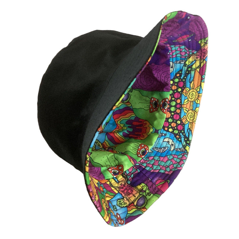Groovey Unisex Reversible Cotton Printed Trippy Festival Bucket Hat-Hand Picked Imports