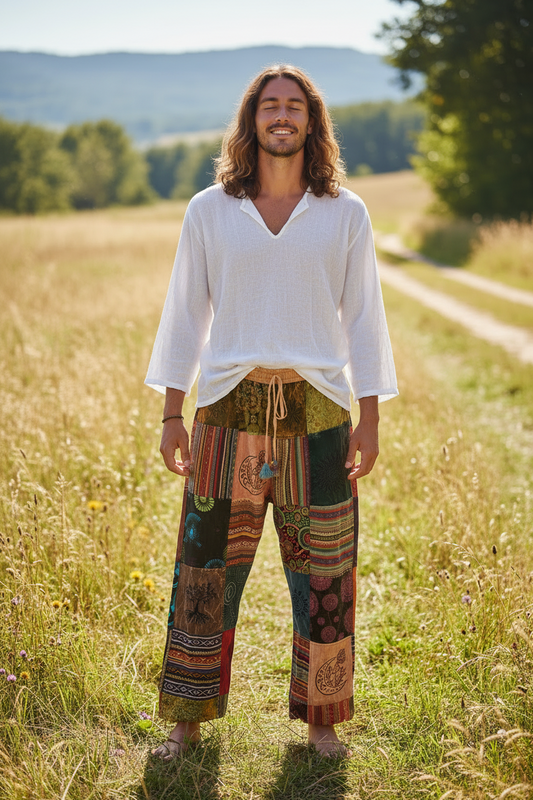 Men's/ Unisex Thick Cotton Winter Patchwork Hippie Pants From Nepal Size XXL-Hand Picked Imports