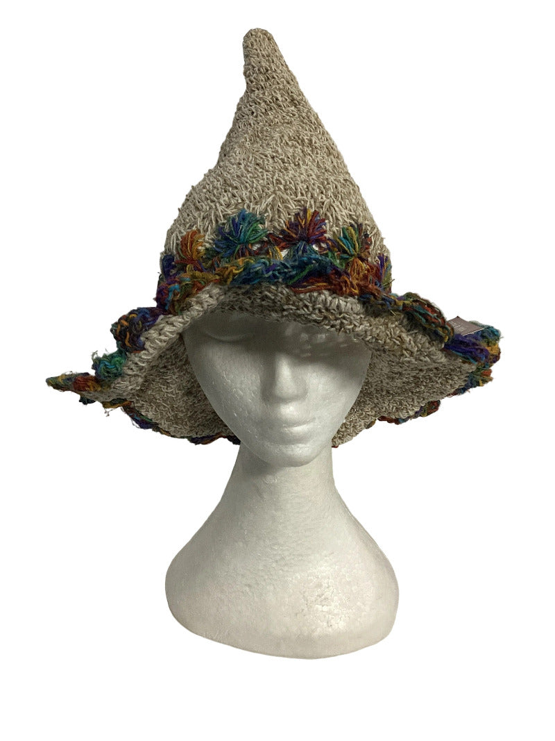 Natural Wizard Pixie Hat with Multicoloured Trim | Yak & Yeti-Hand Picked Imports