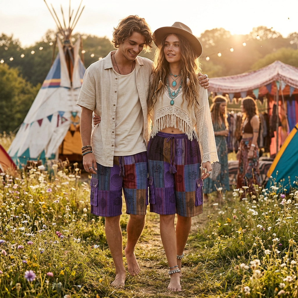 Unisex Cotton Patchwork Hippie Festival Shorts Made in Nepal-Hand Picked Imports