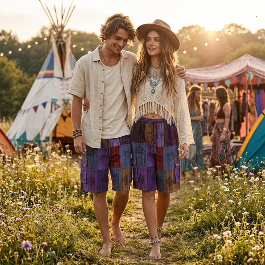 Unisex Cotton Patchwork Hippie Festival Shorts Made in Nepal-Hand Picked Imports