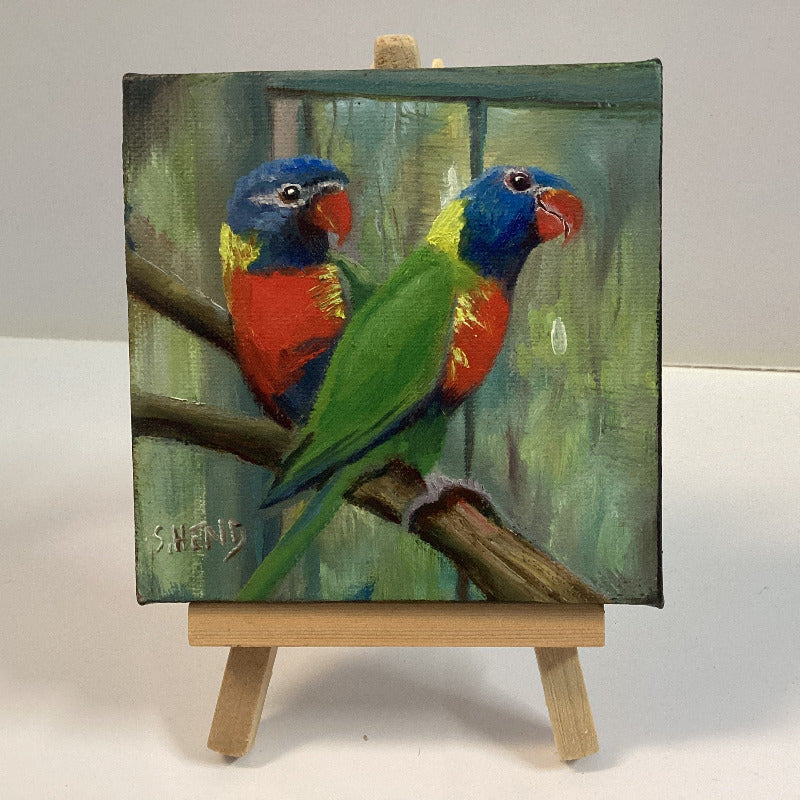 Original Lorikeets Oil Painting on Canvas by Susan Hend Russell