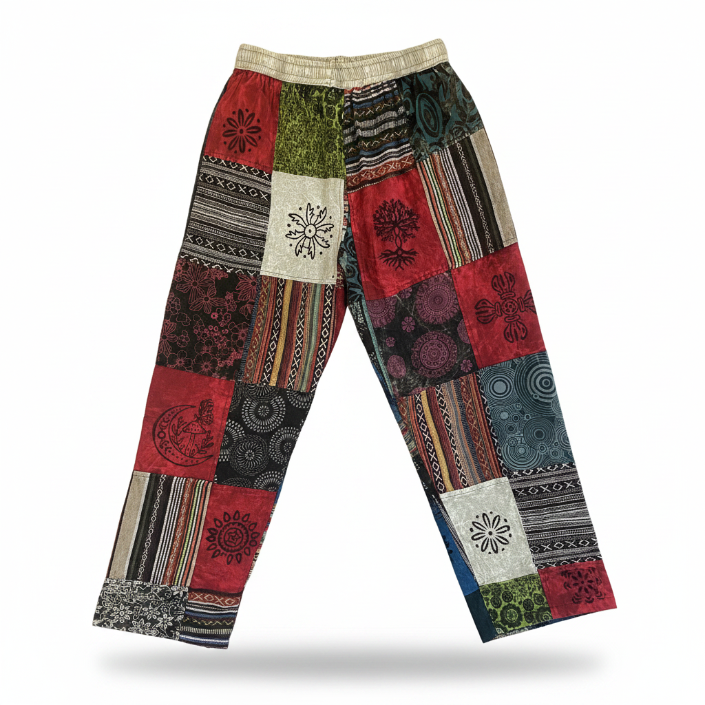 Men's/ Unisex Thick Cotton Size XL Winter Patchwork Hippie Pants From Nepal-Hand Picked Imports