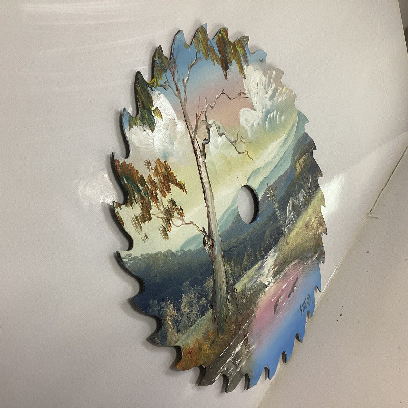 Hand-Painted Metal Saw Artwork: Australian Homestead by Susan Hend Russell