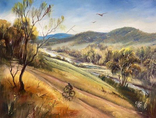 Bike Trail" Oil On Stretched Canvas H 30.3 X W 41.3 X 4 cm or 20x16"-Hand Picked Imports