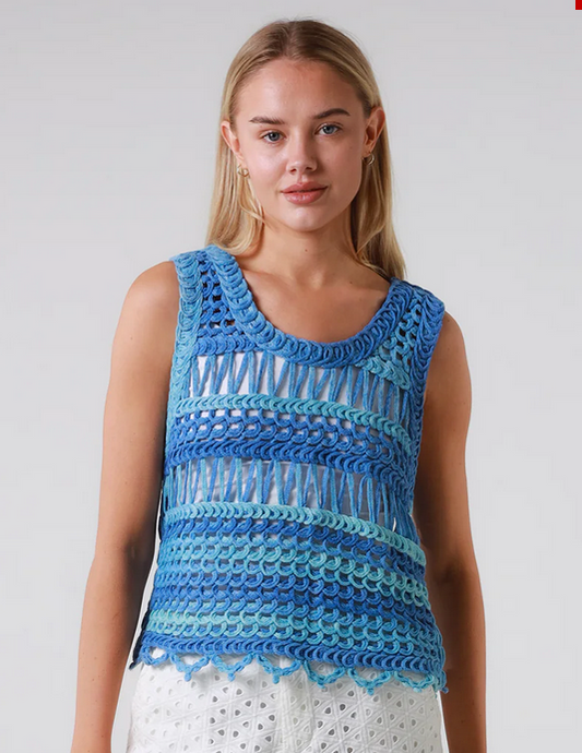 Ladies Blue Crochet Top By Isabella Size 10 to 12-Hand Picked Imports