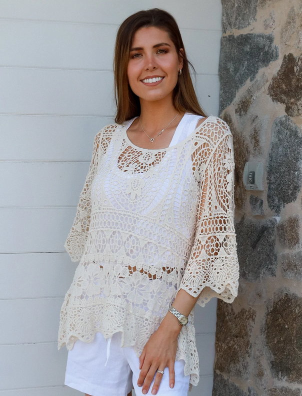 Ladies Pink or Cream Willow Lace Top Size 10 to 12-Hand Picked Imports