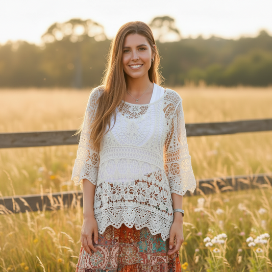 Ladies Cream Willow Crochet Top Size 10 to 14-Hand Picked Imports