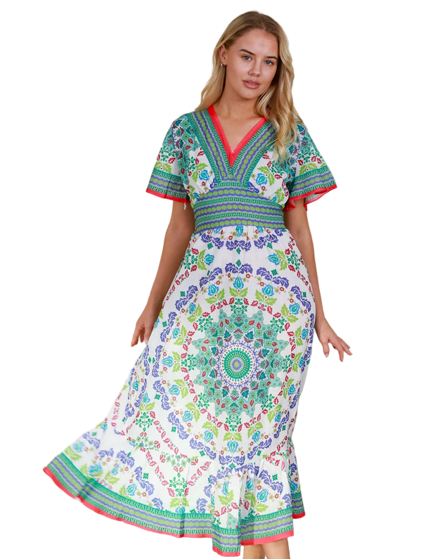 Ladies Long Green Rayon Beach Dress Size 6 to 10 by Isabella-Hand Picked Imports