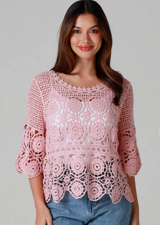 Ladies Pink or Cream Willow Lace Top Size 10 to 12-Hand Picked Imports