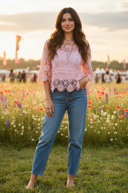Ladies Pink Willow Lace Top Size 10 to 12-Hand Picked Imports