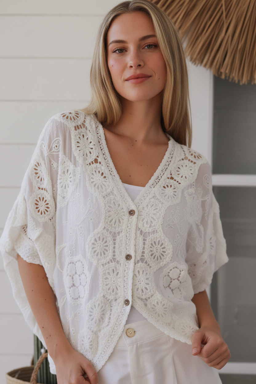 Ladies Lace Cardigans White Pink or Beige Size 10 to 14-Hand Picked Imports