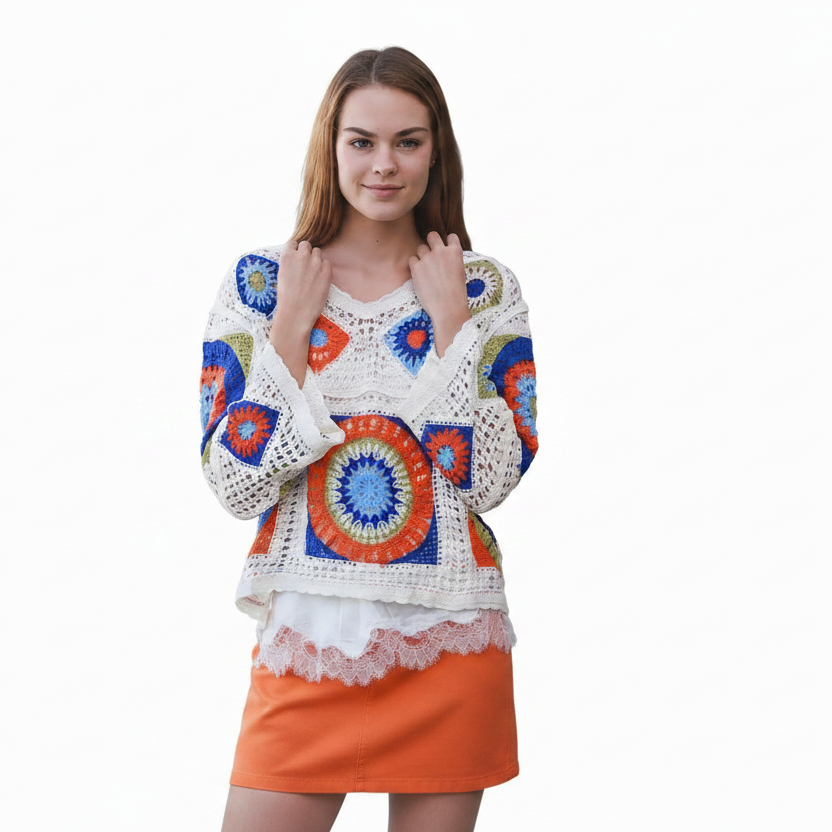 Ladies Colourful Crochet Top – Medium-Hand Picked Imports