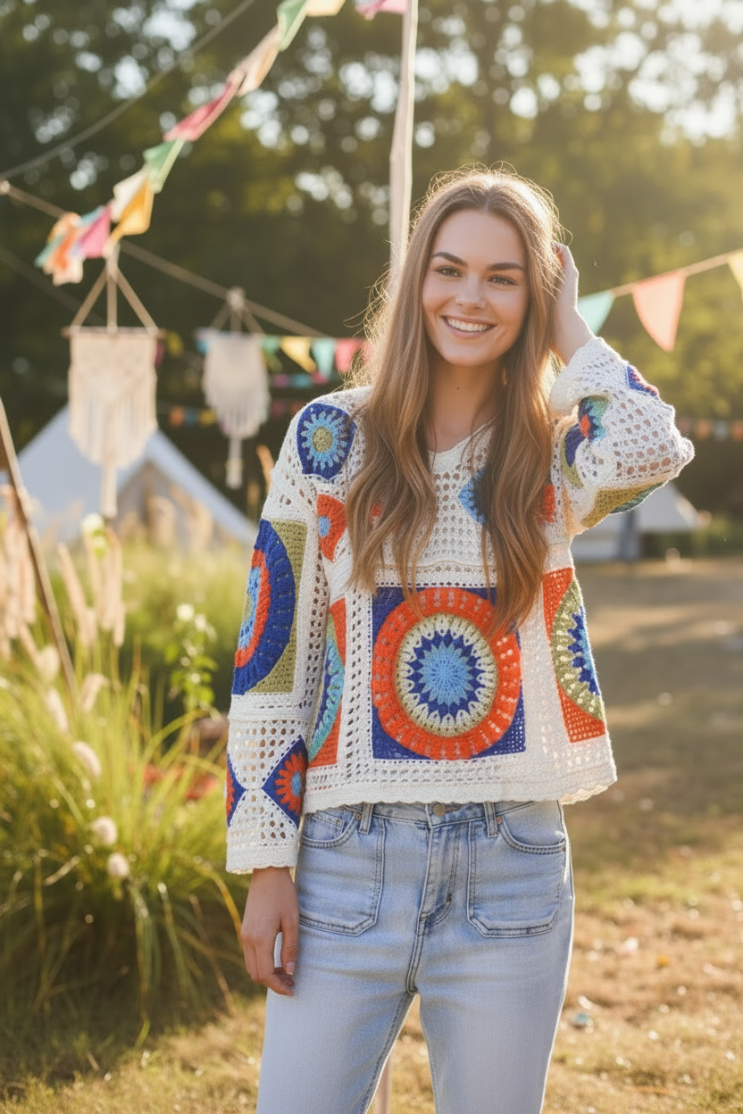 Ladies Colourful Crochet Top – Medium-Hand Picked Imports