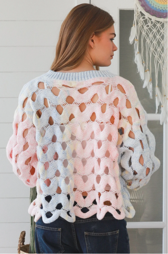 Ladies Soft Spring Rainbow Pastels BoHo Loose Knit Jumper Free Size-Hand Picked Imports