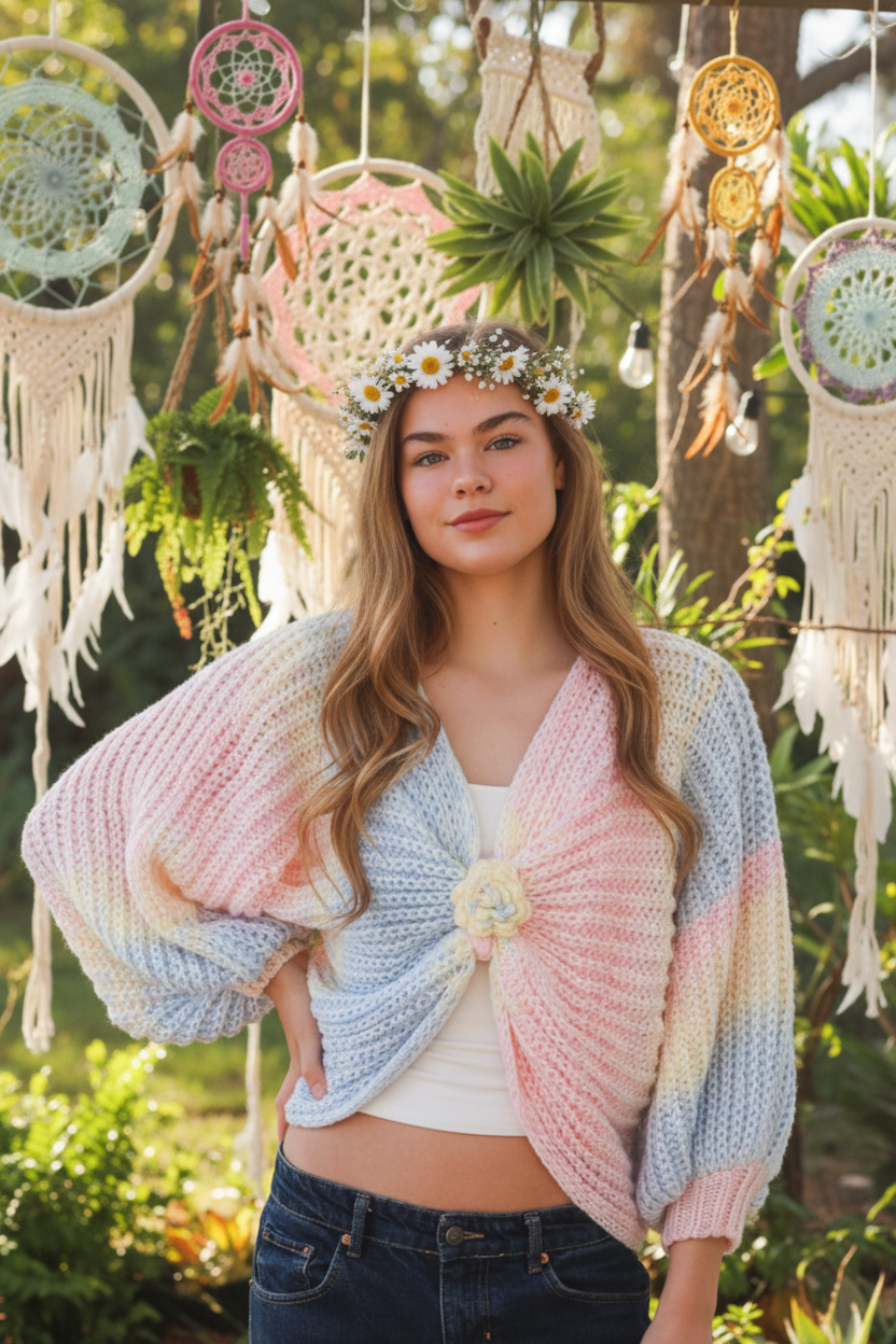 Ladies Soft Spring BoHo Loose Knit Jumper Free Size-Hand Picked Imports