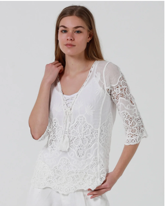 Ladies White Willow Crochet Top Size 10 to 14-Hand Picked Imports