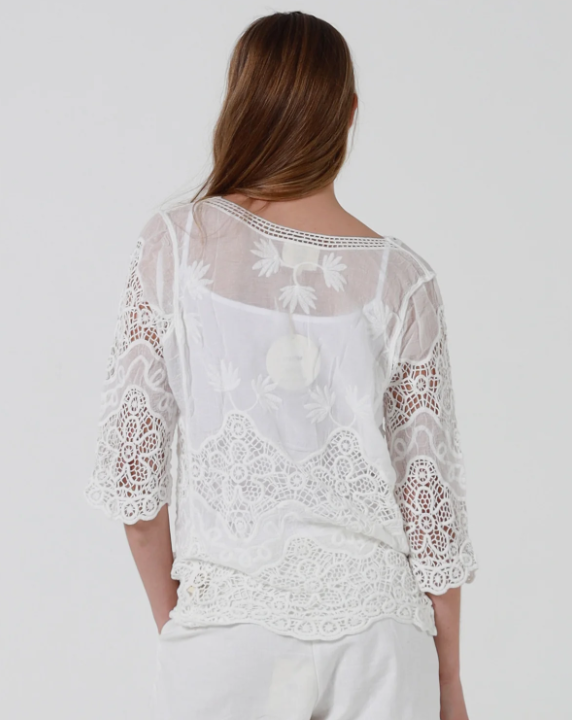 Ladies White Willow Crochet Top Size 10 to 14-Hand Picked Imports