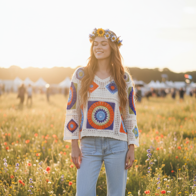 Ladies Colourful Crochet Top – Medium-Hand Picked Imports