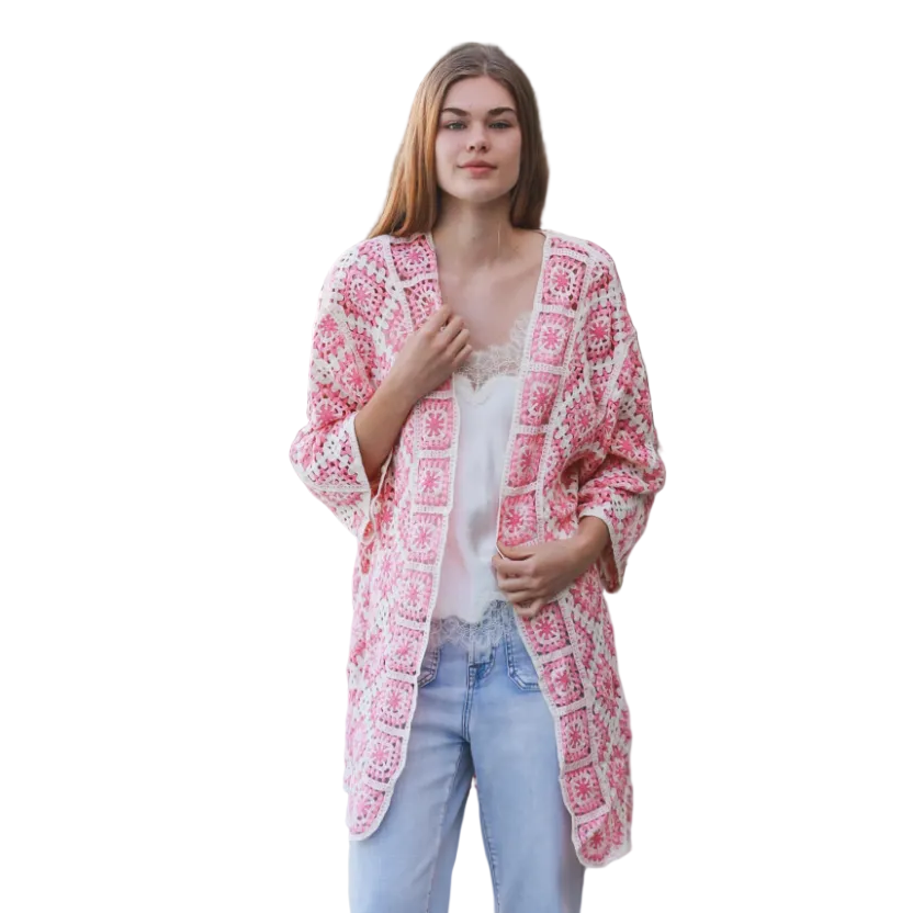 Ladies Pink Crochet Cardigan Top - Size Medium-Hand Picked Imports