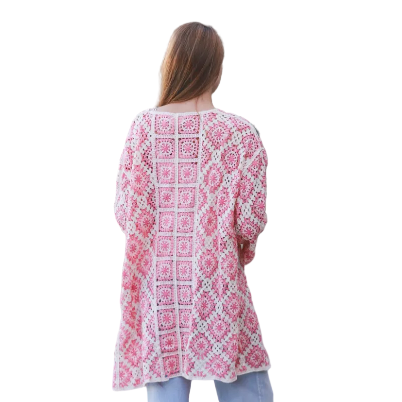 Ladies Pink Crochet Cardigan Top - Size Medium-Hand Picked Imports
