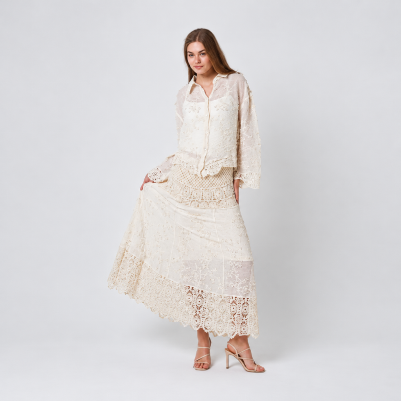Ladies Cream or White Lace Top & Skirt Set – Size 10–14-Hand Picked Imports