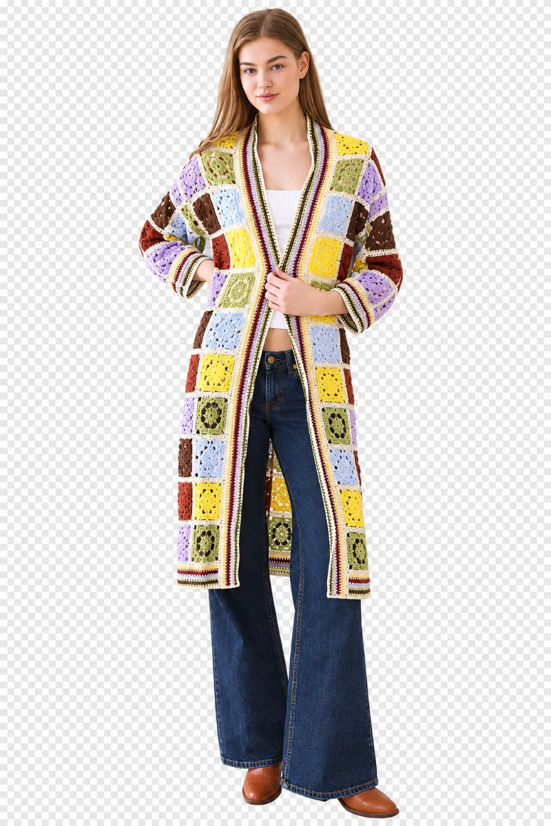 Ladies Colourful Crochet Kimono Cardigan – Medium-Hand Picked Imports