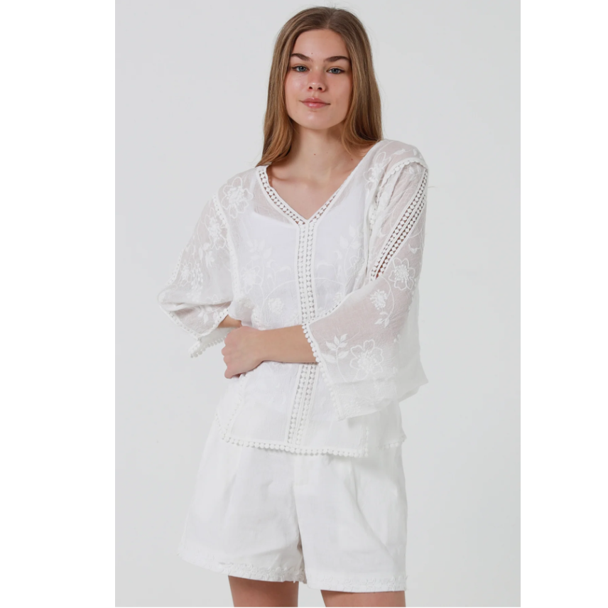 Ladies White Boho Lace Top Size 10 - 14-Hand Picked Imports