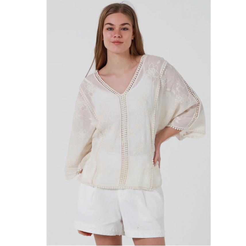 Ladies Cream Boho Lace Top – Size 10–14-Hand Picked Imports