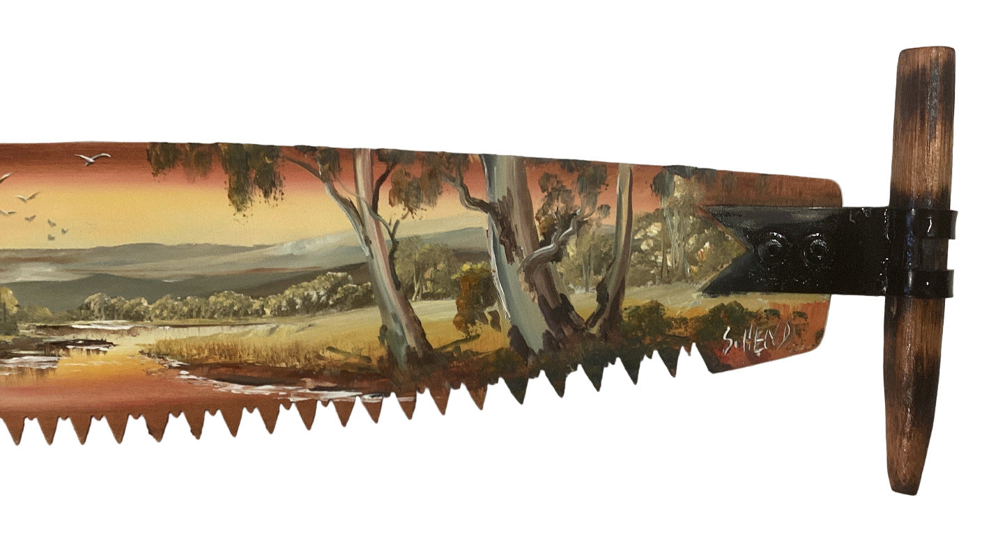 Farm Scene - Hand Painted Miniature Crosscut Saw By Artist Susan Hend Russell 66X11cm-Hand Picked Imports