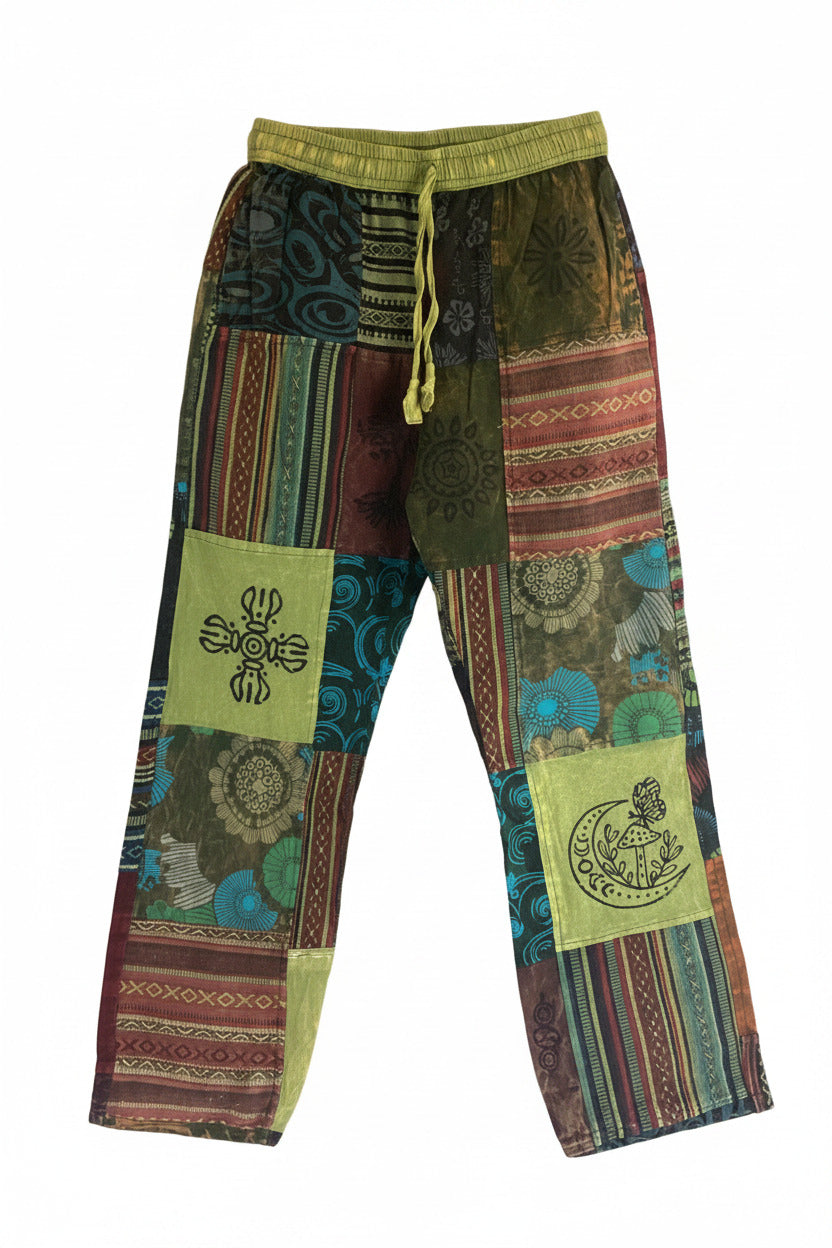 Men's/ Unisex Thick Cotton Winter Patchwork Hippie Pants From Nepal Size Small-Hand Picked Imports
