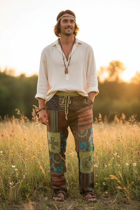 Men's/ Unisex Thick Cotton Winter Patchwork Hippie Pants From Nepal Size Small-Hand Picked Imports