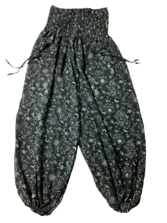 Shirred Waist Wide Leg Stars and Moons Print Happy Pants, Casual, Loose Pants Free Size-Hand Picked Imports