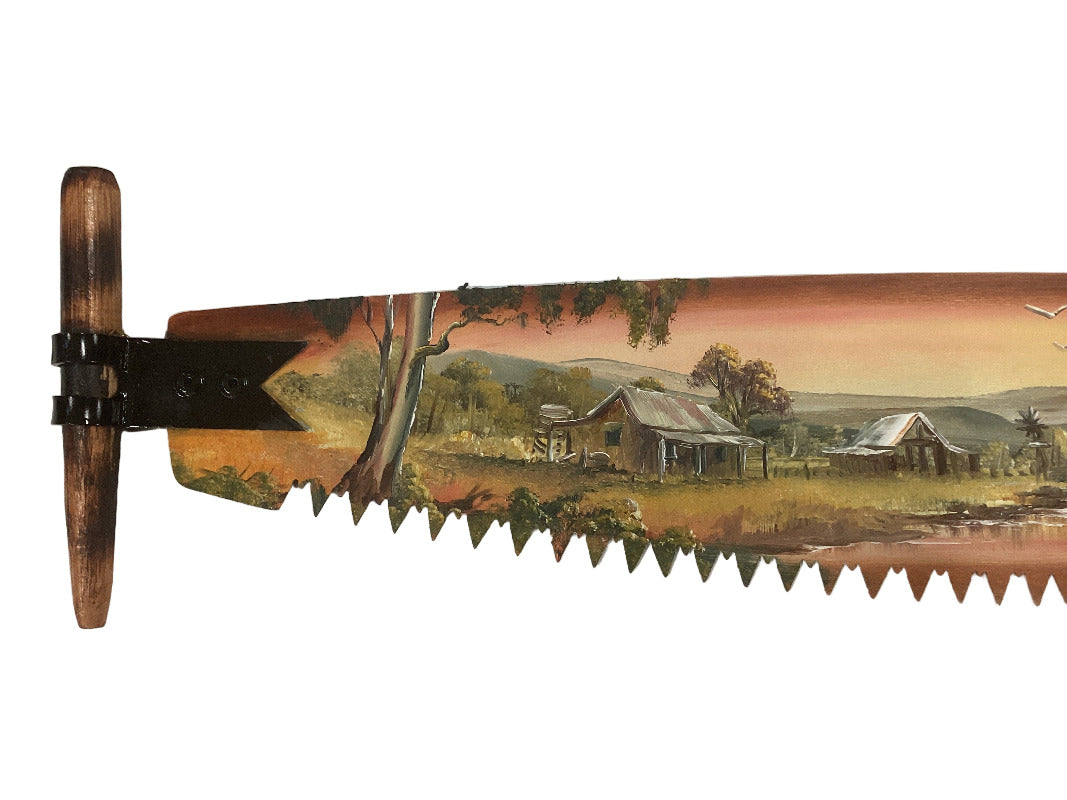 Farm Scene - Hand Painted Miniature Crosscut Saw By Artist Susan Hend Russell 66X11cm-Hand Picked Imports