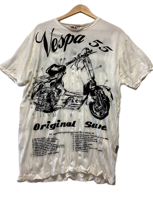 Men's Large Cream and Black Cotton Sure Vespa 55 T-Shirt-Hand Picked Imports