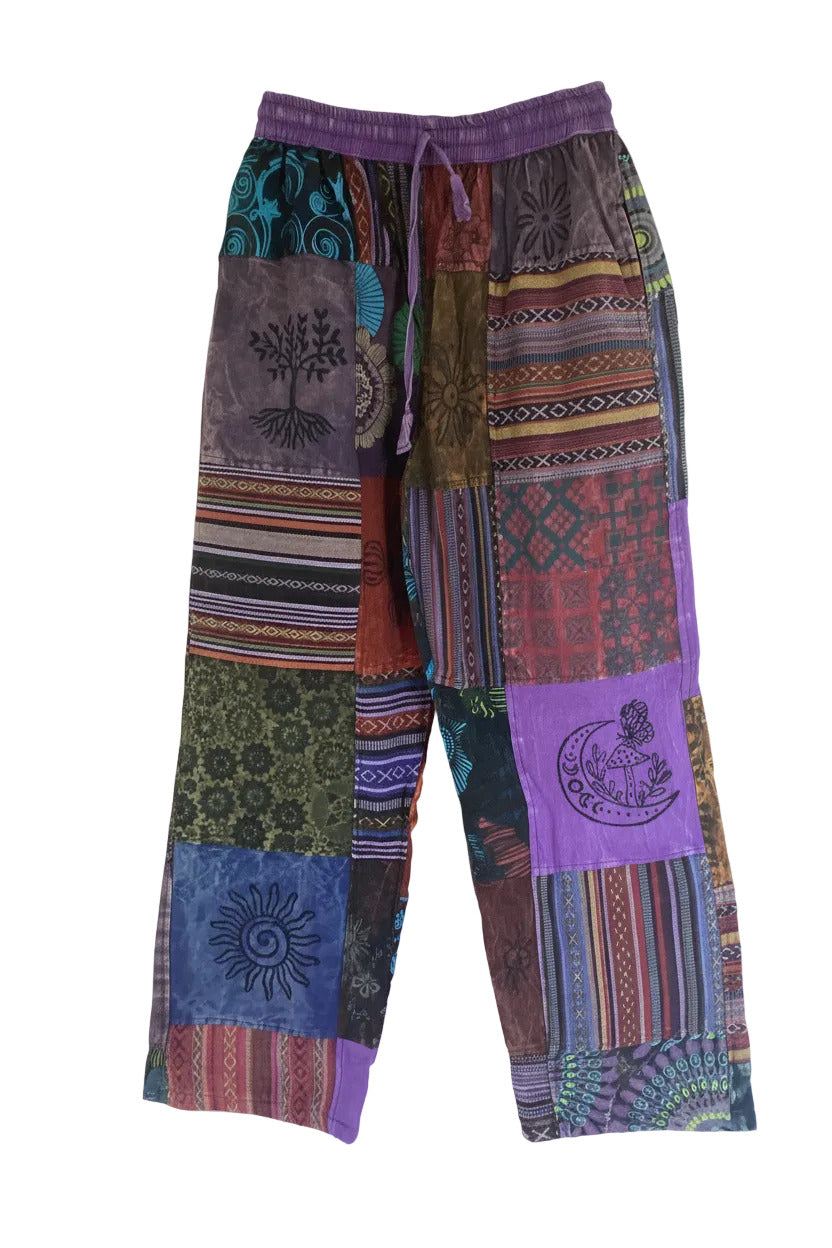 Men's/ Unisex Thick Cotton Winter Patchwork Hippie Pants From Nepal Size Medium-Hand Picked Imports