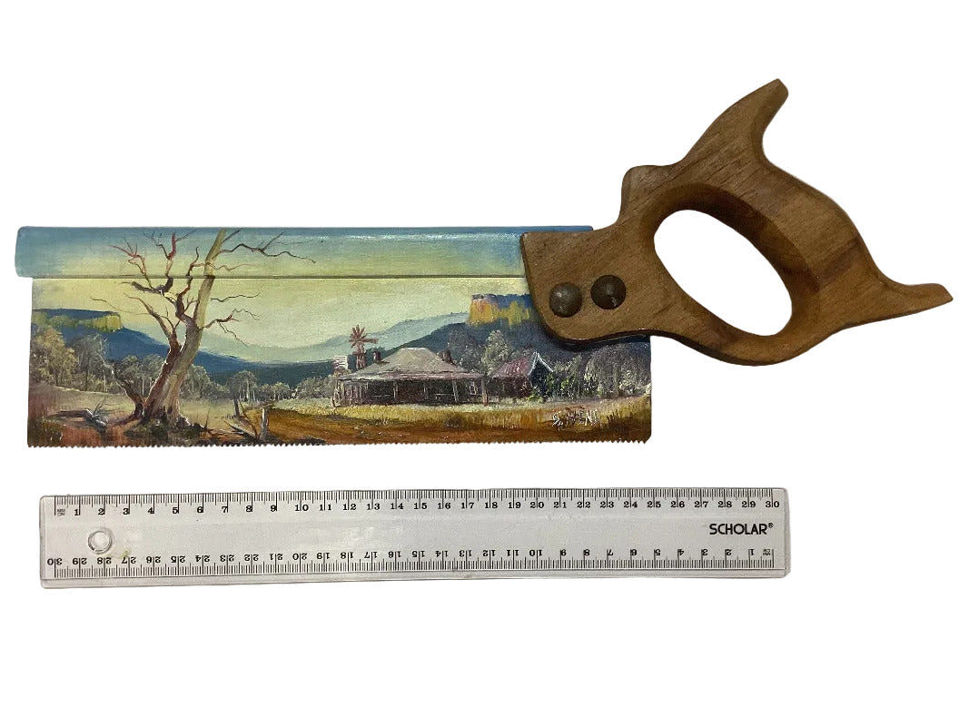Small Hand Saw Painted By Artist Susan Hend Russell 37.5 x9cm-Hand Picked Imports