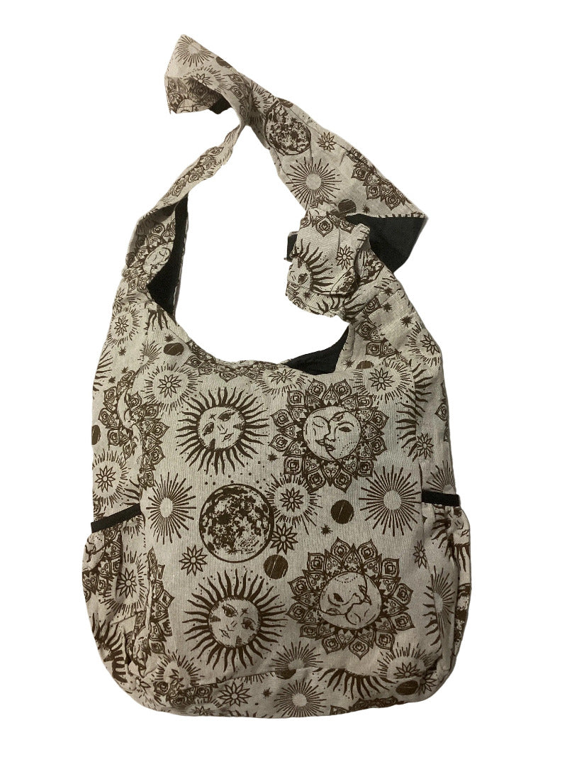 Unisex Sun Printed Cotton Bo Ho Festival Bag Handmade in Nepal-Hand Picked Imports