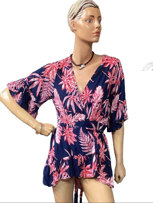 Ladies 1/2 Sleeve Rayon Floral Wrap-Around Top 8 to 12-Hand Picked Imports