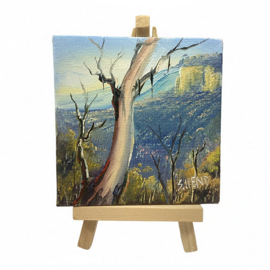 Blue Mountains Miniature Oil Painting with Easel-Hand Picked Imports