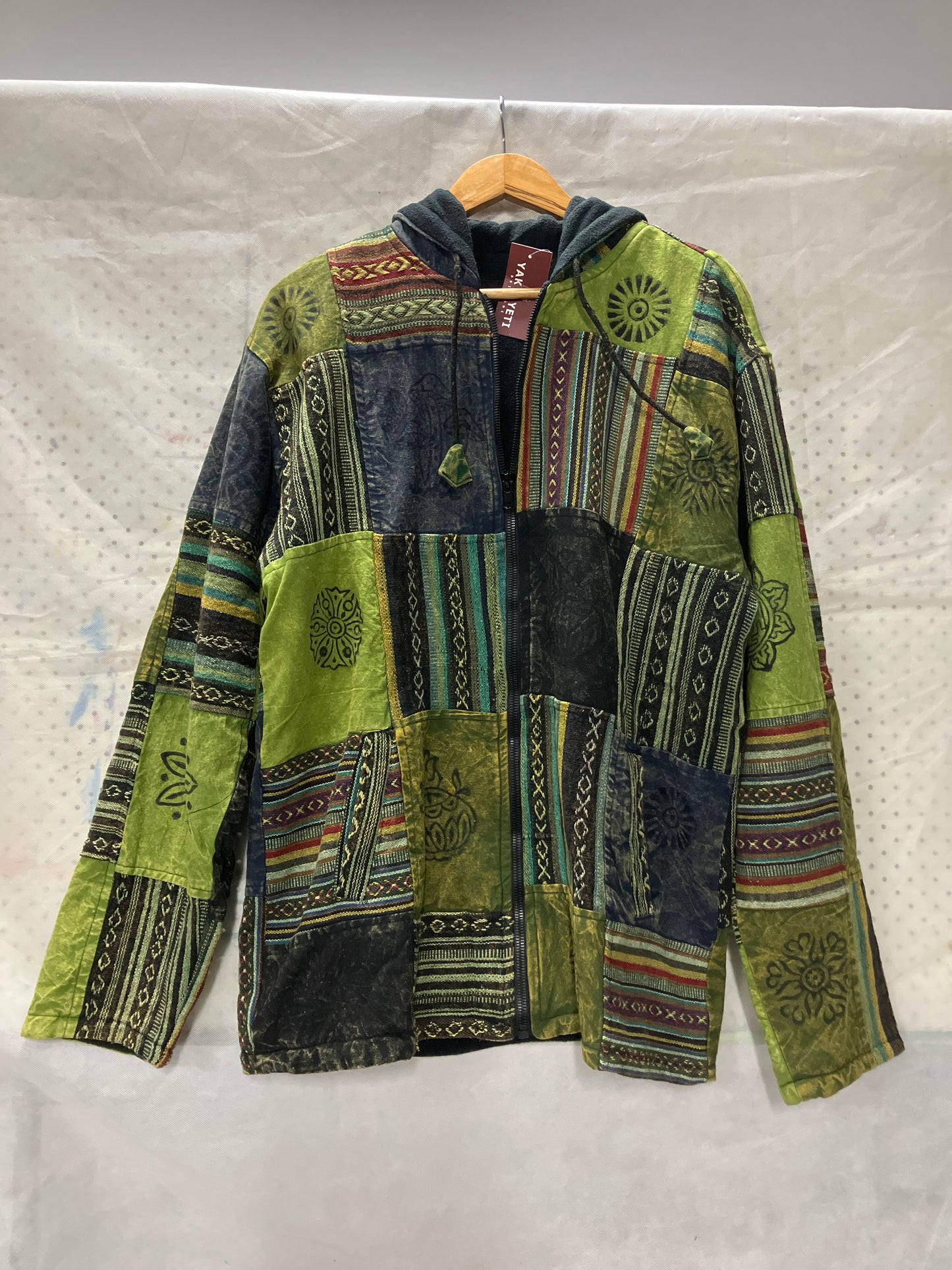 Unisex Green Cotton Lined Winter Patchwork Hippie Festival Jacket Size XXL-Hand Picked Imports