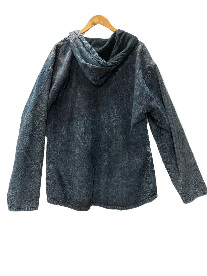 Men's Seed of Life Printed Stone Washed Hooded Hippie Festival Jacket Size XXL-Hand Picked Imports